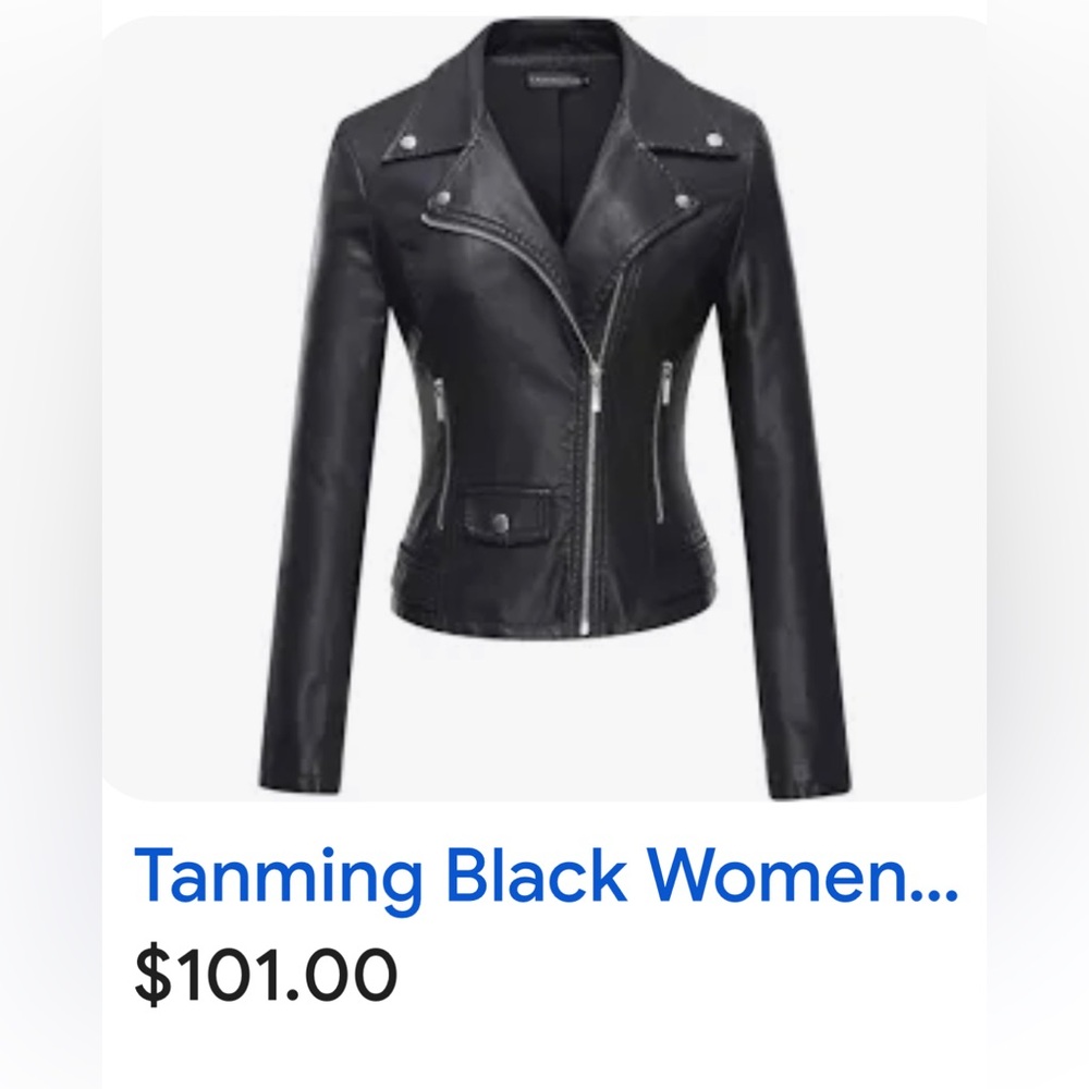 Tanming Black Women's PU Leather Jacket - Picture 2 of 9
